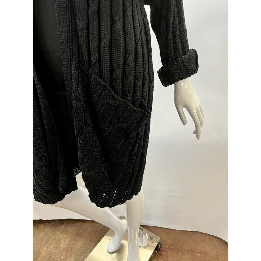 Eskandar Black Cable Knit Long Cardigan Sweater Open Front With Pockets Womens 1 - Picture 12 of 12